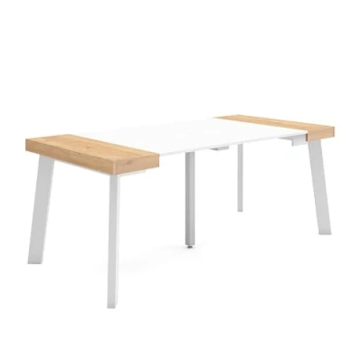 Imagen de Skraut Home Mesa Consola Extensible Comedor Plegable 180 para 8 comensales Patas de Madera Estilo Moderno Roble y Blanco