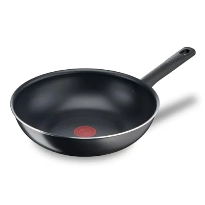 Imagen de Tefal Day By On Wok 28 cm con antiadherente de titanio, picos vertedores, Thermo Signal, base difusora, forma profunda, apta para gas, vitrocerámica y eléctricas, no apto inducción