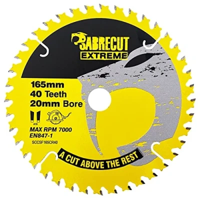 Imagen de 1 x SCCSF165CR40 SabreCut 165 mm 40T 20 Hoja de sierra circular compatible con Dewalt Bosch Makita y muchos otros