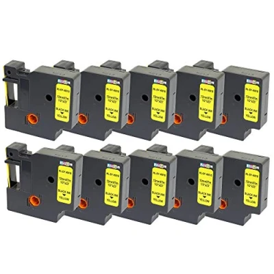 Imagen de 10 Casetes de Cinta compatibles con DYMO 45018 S0720580 Negro sobre Amarillo 12mm x 7m para LabelManager 160 210D 220P 260P 280 360D 420P 500TS PnP MobileLabeler LabelPoint LabelWriter 450 Duo