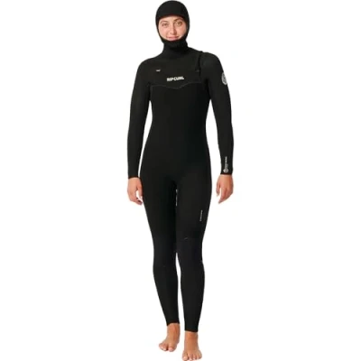 Imagen de RIP CURL Womens Dawn Patrol Eco 5/4mm Chest Zip Hooded Wetsuit 14RWFS Black Size US 4