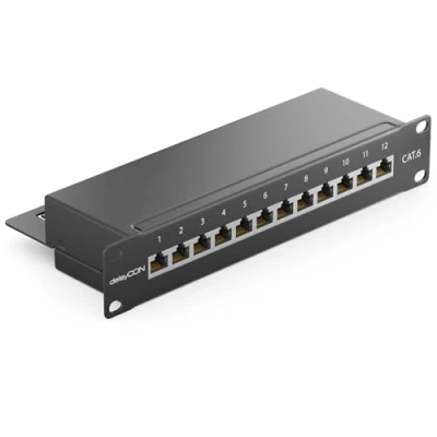 Imagen de deleyCON CAT6 Patch Panel el de Corrección 12 Puertos Escritorio 10&quot; Pulgadas Montaje en Rack Ensamblaje del Servidor 12x RJ45 Blindado TIA568A TIA568B Negro