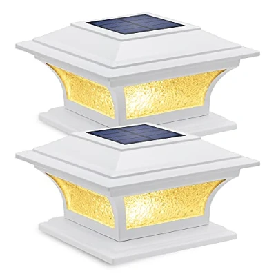 Imagen de Siedinlar Luces LED Solares para Exteriores 2 Modos Luz Solar Exterior Impermeable Postes de Madera 4x4 5x5 6x6 Valla Patio Jardín Decor Blanco (2 Piezas)