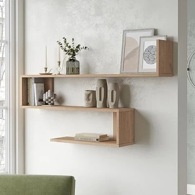 Imagen de [en.casa] Estantería de Pared con 3 Estantes Flotantes Librería para Salón Oficina Pasillo Decoración Dormitorio Aglomerado 120 x 15 72 cm Efecto Roble
