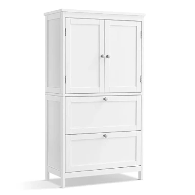 Imagen de VASAGLE Mueble de Baño, Armario Cocina, Almacenaje con 2 Cajones y Puertas, Estante Regulable, 30 x 60 110 cm, Blanco BBC551P31