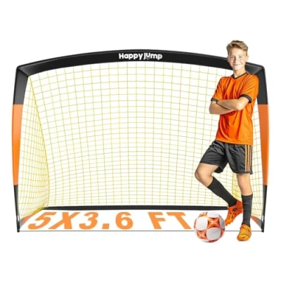 Imagen de Happy Jump Portería De Fútbol 3x2.2FT, 4x3FT, 5x3.6FT, 7x5FT Pop Up Entrenamiento para Patio Trasero (5x3.6 FT Negro Naranja) 1 PC
