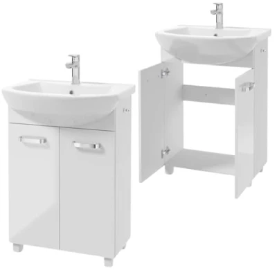 Imagen de Deftrans Domodomo armario de baño con lavabo, 85 x 60 40 cm, lavabo blanco, juego cerámica, pie para pequeño (blanco cm)