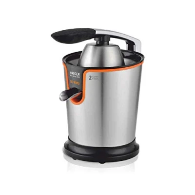 Imagen de HAEGER PRO JUICE Exprimidor de Cítricos 160W, cuerpo y brazo en inox, sistema anti goteo, colador pulpa 2 conos presión