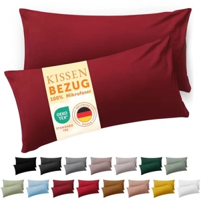 Imagen de Blumtal Fundas de Almohada 40x80 cm (Juego 2) cojín Microfibra para sofá con Cierre Sobres, Extra Suaves y Lavables, Certificado Oeko Tex Rojo Oscuro