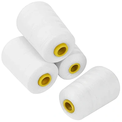 Imagen de Curtzy Hilos de Coser para Maquina Blanco Set Carretes Poliéster (Pack 4) Hilo Costura 11 cm con 5460 m Kit a Mano y Máquina