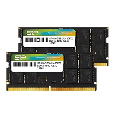 Imagen de Silicon Power SP032GBSVU480F22 DDR5 32 GB (2 x 16 GB) 4800 MHz (PC5 38400) 262 pines CL40 1,1 V SODIMM Non ECC