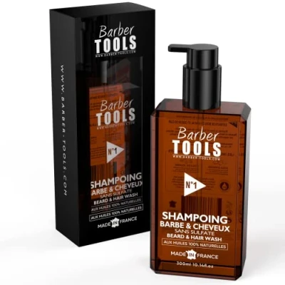 Imagen de Champú sin sulfatos para la barba y el cabello 300ml con aceite de argán jojoba cuidado MADE IN FRANCE ✮ BARBER TOOLS