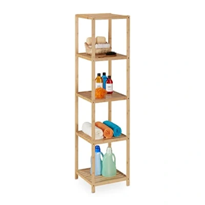 Imagen de Relaxdays Estantería Baño Bambú, 5 Baldas, 162 x 38 39,5 cm, Estante Vertical para Lavabo y Cocina, De Pie, Natural