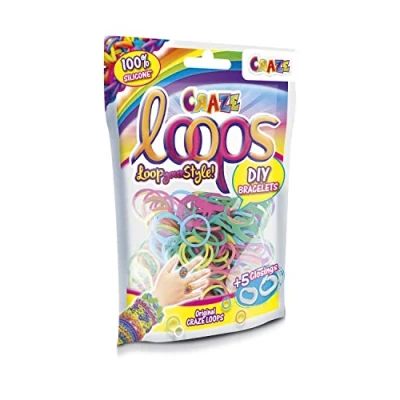 Imagen de Bolsa de aluminio Craze 55064 bucles para anudar anillos, correas silicona Mega US Trend 50645 anudar, 100 unidades, (supercolores)