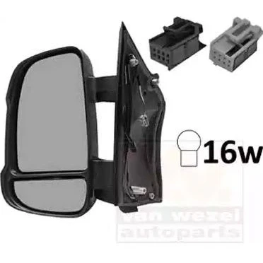 Imagen de espejo retrovisor Van Wezel 0983803 izquierda negro completo, convexo, ajustable desde interior, con sensor de temperatura, gran ang