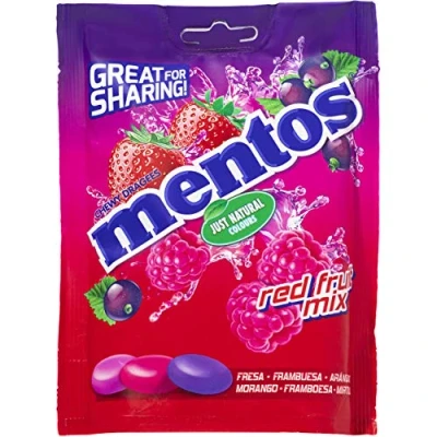 Imagen de Mentos Mix Frutos Rojos, Caramelo Masticable con Zumo de Frutas 7 bolsas 160 gr (Total 1120 gr)