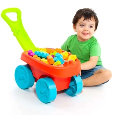Imagen de MOLTO Carrito con 20 Bloques Rojo Juego de Vagón Construcción Juguetes Sensoriales para Bebes Educativos Niños +6 Meses