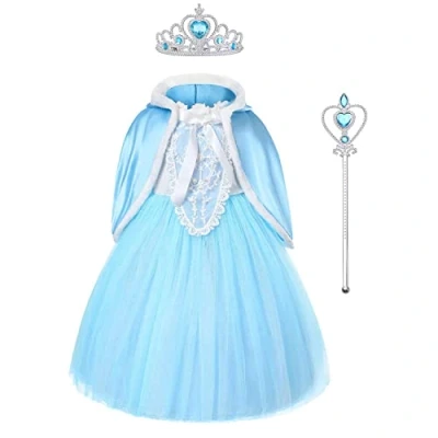 Imagen de URAQT Disfraces Princesas Niña, Disfraz de Princesa Niña con Accesorios Tiara, Traje Niñas Capa, Halloween para Cosplay Cumpleaños Carnaval, 140cm