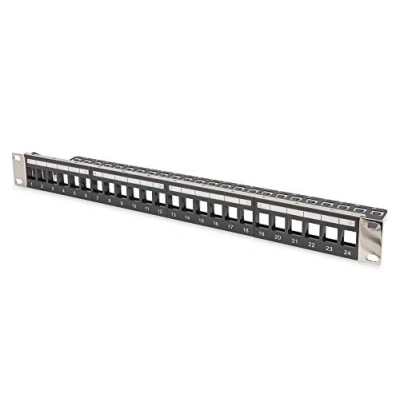 Imagen de Panel de conexiones DIGITUS Modular 24 puertos 1U Paneles logotipos Blindados Para módulos Keystone Rack 19&quot; Negro