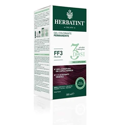 Imagen de Herbatint Gel colorante permanente, 3 dosis, 300 ml FF3 ciruela, sin amoniaco, para pieles sensibles, 100% cobertura de cabellos blancos, con 8 extractos naturales ecológicos