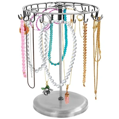 Imagen de BELLE VOUS Expositores de Bisuteria Giratorio Metal Plateado (23 Ganchos) 34,8 x 20,5 cm Torre Colgador Collares, Brazaletes, Anillos y Pendientes Cuelga Collares Mesa