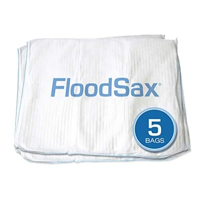 Imagen de FloodSax FS5R Barrera absorbente de agua para bolsas arena sin arena, 19 x 20 pulgadas, color blanco, paquete 5
