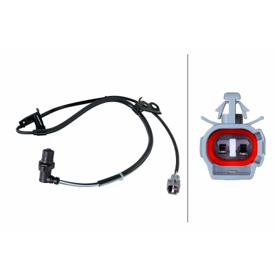 Imagen de HELLA 6PU 358 252 391 Sensor de ABS Eje delantero con clips fijación en el cable inductivo 2polos 492mm