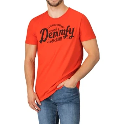 Imagen de DENIMFY camiseta para hombre de algodón corte regular DFNuri cuello redondo manga corta verano logo negro gris azul verde rojo blanco marino S M L XL XXL 3XL 4XL 5XL 5XL,