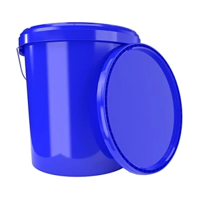 Imagen de cubo con tapa de 16 litros, color azul, apto para alimentos, hermético y estable, vacío asa productos químicos paredes, detergente en polvo