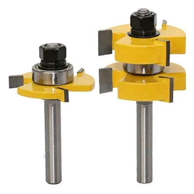Imagen de Juego de 2 brocas ranura, lengua y 8 mm, vástago fresadora superior para máquina grabado CNC, trabajos madera