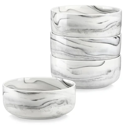 Imagen de MALACASA Serie LUNA Set de 4 Cuencos para Cereal Ø 14,7 x 6 cm, 760 ml en Porcelana, y Tazonas Elegantes, Adecuados Desayuno Postres, Apto Lavavajillas Microondas, Gris Mármol