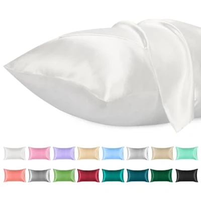 Imagen de Lirex 2 Paquetes Funda de Almohada Satén 50x75cm, Suave como una Seda, Fundas con Cierre sobre, Protege Cabello y Piel, Certificado Oeko Tex, （Blanco）