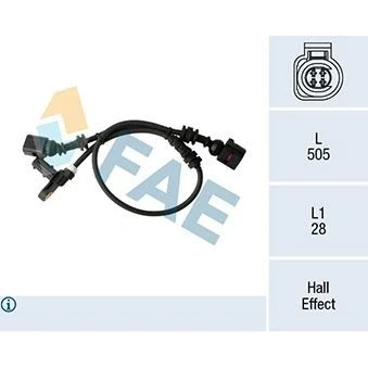 Imagen de FAE 78296 Sensor de ABS con cable Hall 2, 4 505 VOLKSWAGEN: Sharan I, SEAT: Alhambra I