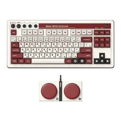 Imagen de 8Bitdo Retro Mechanical Keyboard, Bluetooth/2.4G/USB C Hot Swappable Gaming Keyboard with 87 Keys, Dual Super Programmable Buttons for Windows and Android Fami Edition QWERTY English