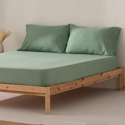 Imagen de Sabana Bajera Cama 160 x 200 30 cm 100% Algodón Transpirable Ajustable Color Agua