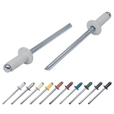 Imagen de Paquete de 100 remaches ciegos pintados 3,2 x 8 mm, cabeza cúpula, DIN 7337, remache aluminio y mandril acero, pop (100, gris claro RAL 7035)