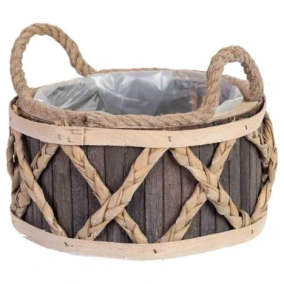 Imagen de Cesto redondo de madera con asas