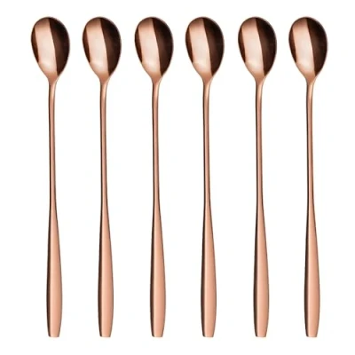 Imagen de GRÄWE Cuchara de Mango Largo, 6 Piezas, Oro Rojo, agitador café, café Acero Inoxidable, cóctel, té Helado, para Hielo, agitadora cóctel