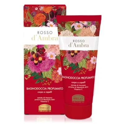 Imagen de Helan, Rojo Ámbar Champú y Baño de Burbujas Natural para Cuerpo Cabello, Gel Ducha Perfumado Nutritivo con Vitamina C Almendras Dulces, Suave Limpiador Antioxidante, Espuma 200 ml