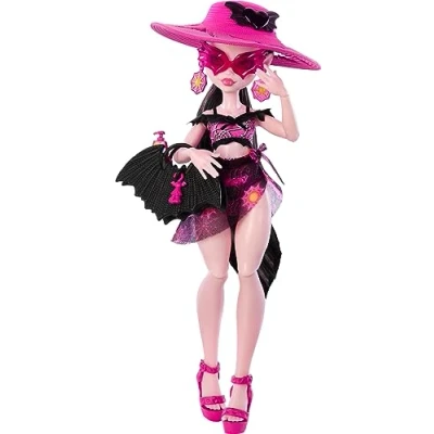 Imagen de Monster High Scare adise Island Muñeca Draculaura con traje de baño, pareo y accesorios playa como sombrero, protector solar bolsa