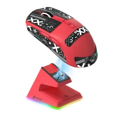 Imagen de ATTACK SHARK X6 49g Superlight Mouse with Magnetic Charging Dock, PixArt PAW3395 Gaming Sensor, BT/2.4G Wireless/Wired Tape, 26000 dpi, X3 Upgrade Mice for Win11/Xbox/PS/Mac (Red)