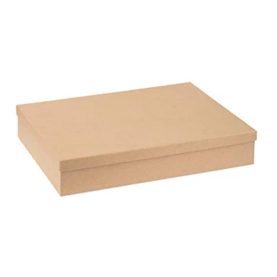 Imagen de caja de cartón Glorex rectangular con tapa FSC apta para DIN A4 pegar pintar Decopatch o técnica servilletas marrón aprox. 247x347x64cm tamaño