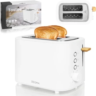 Imagen de ZEEGMA TOSTEE Tostadora 820W para 2 Rebanadas, Función Descongelar y Recalentar, Ranura Ancha, Regulación de Tostado, Bandeja Recogemigas, Diseño Compacto en Acero Inoxidable