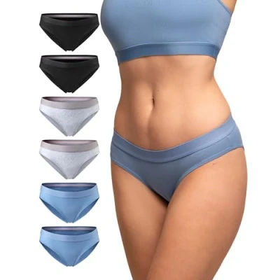 Imagen de DANISH ENDURANCE Braguita de Algodón Orgánico, Ropa Interior Mujer Suave, (x2 Negro, x2 Gris, Azul), M