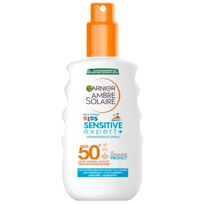 Imagen de Garnier Ambre Solaire Kids Sensitive Expert+ Protector solar para niños, impermeable y resistente a la arena, 1 x 150 ml
