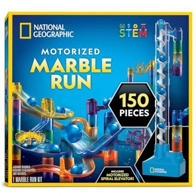 Imagen de National Geographic Kit de Canicas con Elevador Motorizado Set 150 Piezas Espiral, 30 Canicas, Bolsa Almacenamiento, Máquina Movimiento Perpetuo, Juego para Niños