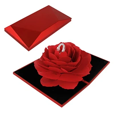 Imagen de Haisheng Caja de Anillo Joyero Regalo San Valentin Mini 3d Romantica Rosa para El Sorpresa Boda Día Valentín (12 * 6.6 2.2CM)