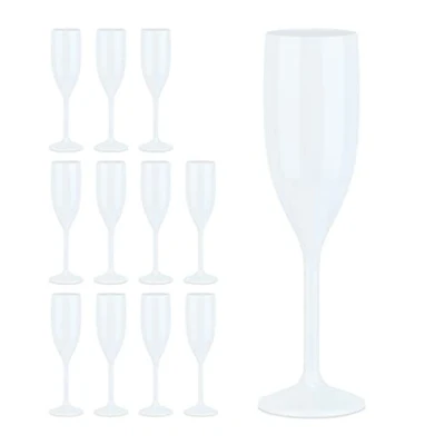 Imagen de Relaxdays Copas de plástico para champán, Set 12, Irrompibles, sin BPA, Reutilizables, Boda, Camping, Blanco