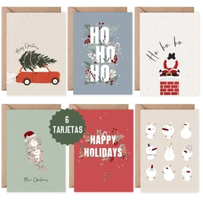 Imagen de Things of Happiness 6 Tarjetas de Navidad Felicitación Navideñas Set Plegables incluyendo Sobres Naturales (Xmas)