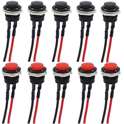 Imagen de RUNCCI YUN 10pcs 16 mm pulsador interruptor,pulsador 12v, redondo,AC 250 V/3 A 125 V/6 ON/OFF momentáneo Mini Interruptor de alimentación （Con linea）